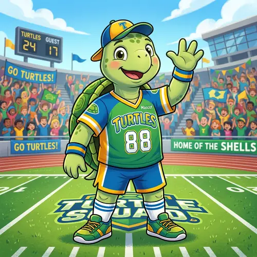 Friendly Cartoon Turtle Mascot in Sports Jersey