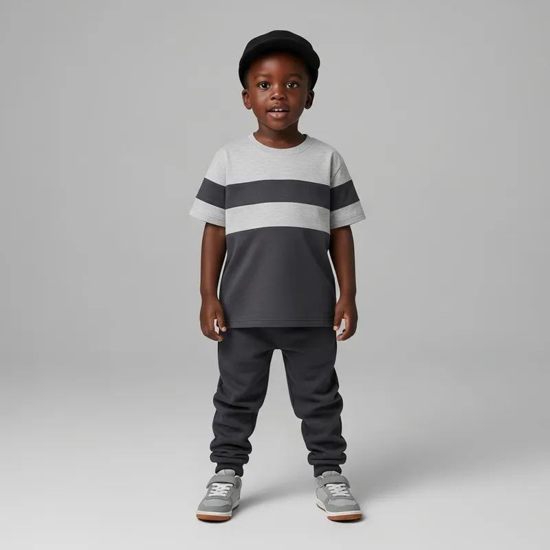 Happy Black Boy in Stylish Sportswear