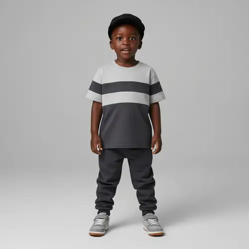 Happy Black Boy in Stylish Sportswear