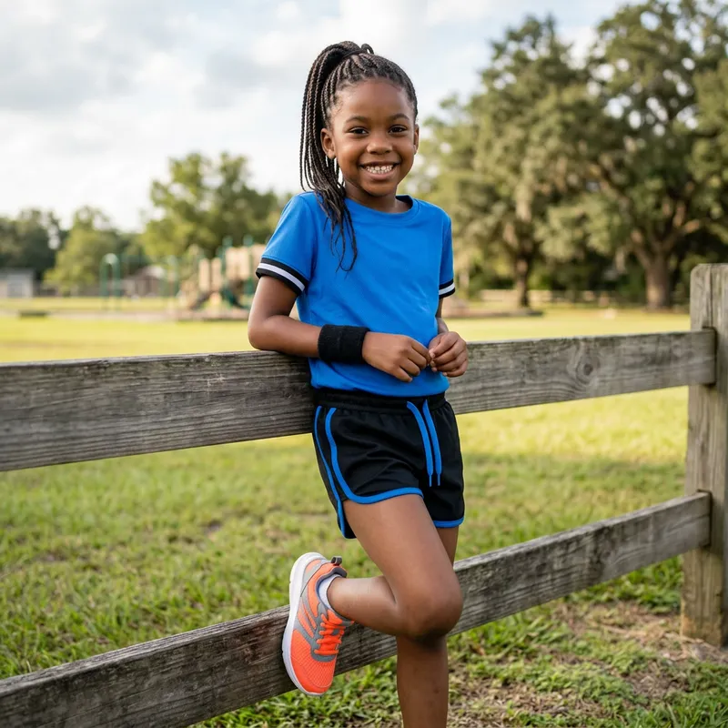 Happy Black Boy in Stylish Sportswear