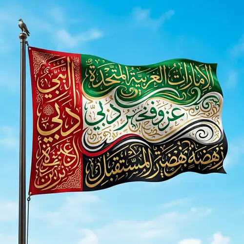 Dubai Flag Calligraphy: Artistic Interpretation in Vibrant Colors