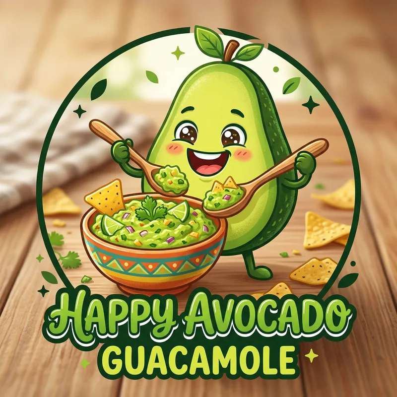 Cheerful Avocado Logo Enjoying Fresh Guacamole
