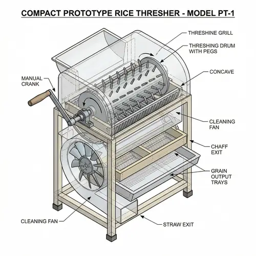 Technical Illustration of Small Rice Thresher Prototype