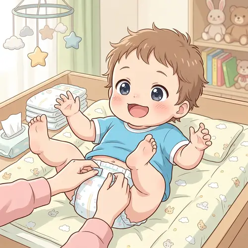 Japanese Anime Baby Diaper Change in Blue Shirt