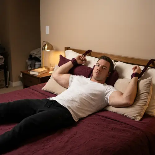 Relaxing Escape: Strong Man on a King-Size Bed