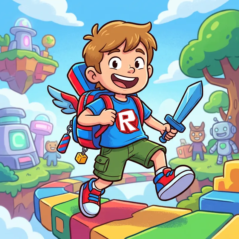 Playful Cartoon Roblox Character | Short Stature, Red & Blue Accessories