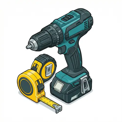 Isometric Drill and Measuring Tape Illustration