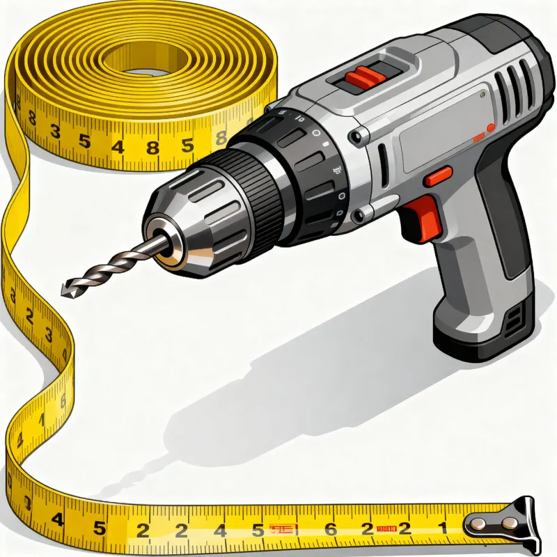 Isometric Drill and Measuring Tape Illustration