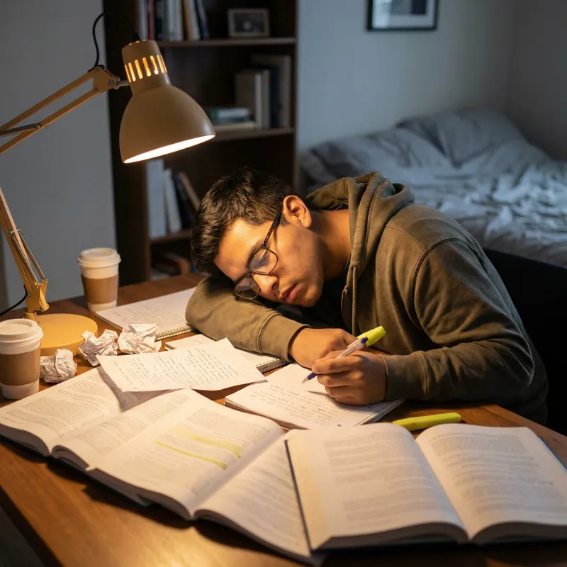 Dedicated Hispanic College Student Studying Day and Night