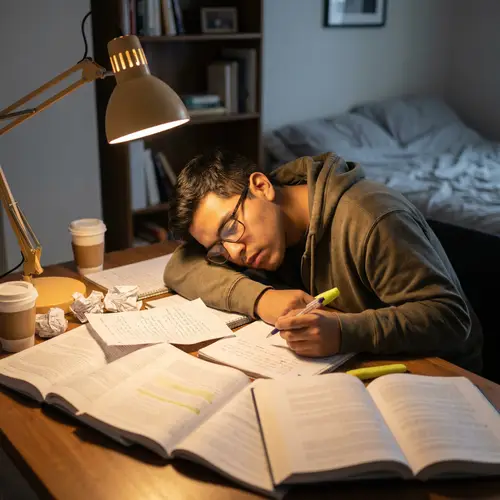Hispanic College Student Studying Exhaustively for Exams