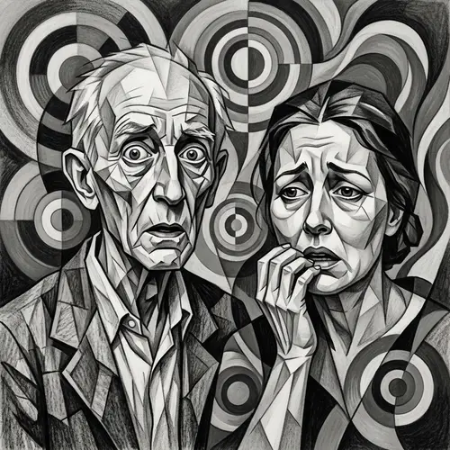 Surprised Elderly Man and Terrified Woman Portrait