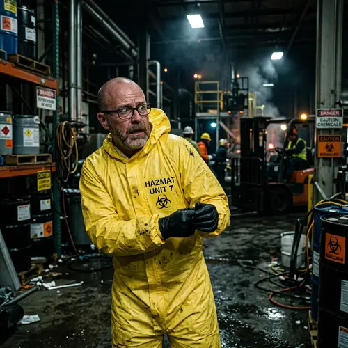 Middle-Aged Caucasian Man in Yellow Hazmat Suit