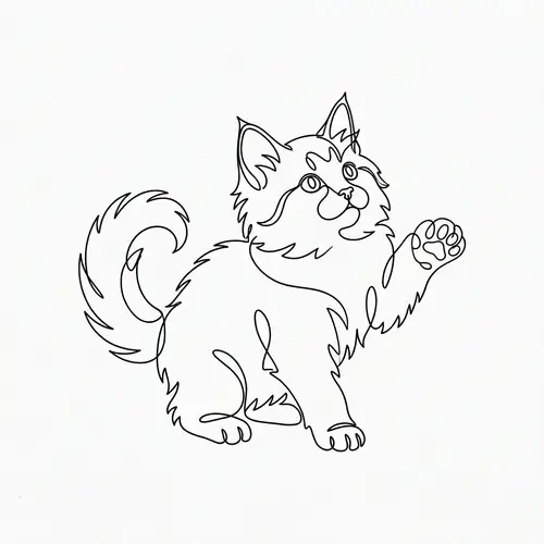 Minimalist Line Drawing of a Siberian Kitten