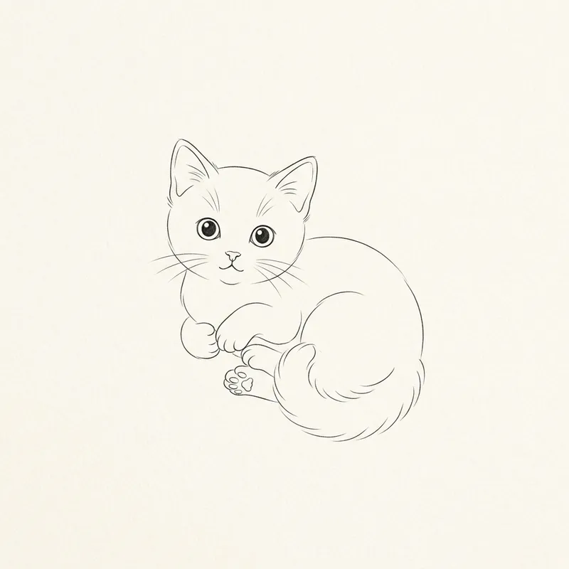 Minimalist Line Drawing of a Kitten