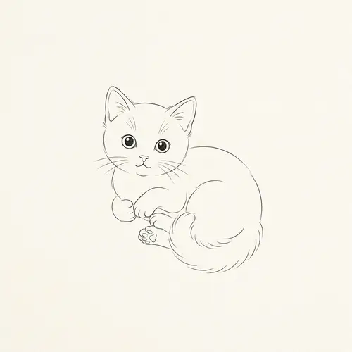 Minimalist Line Drawing of a Kitten