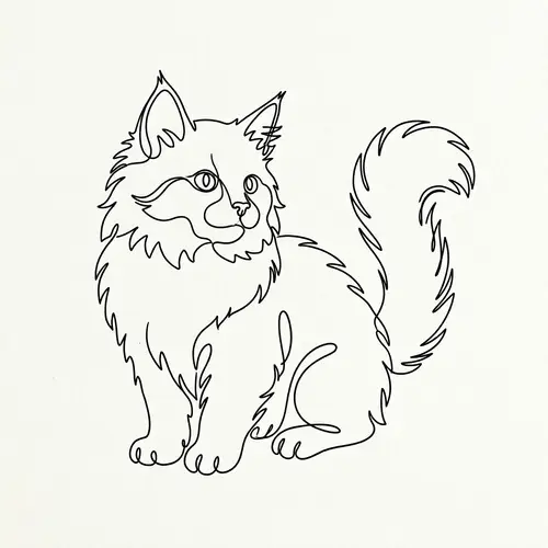 Minimalist Siberian Kitten Illustration in Black Line Art