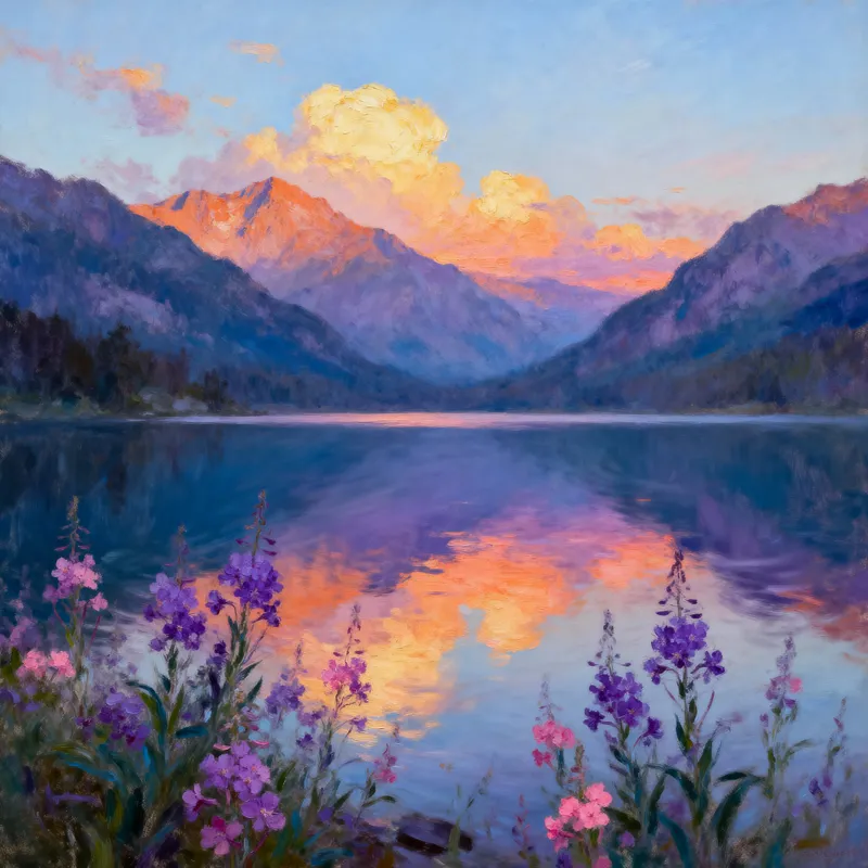 Twilight Serenity: Majestic Lake and Mountains