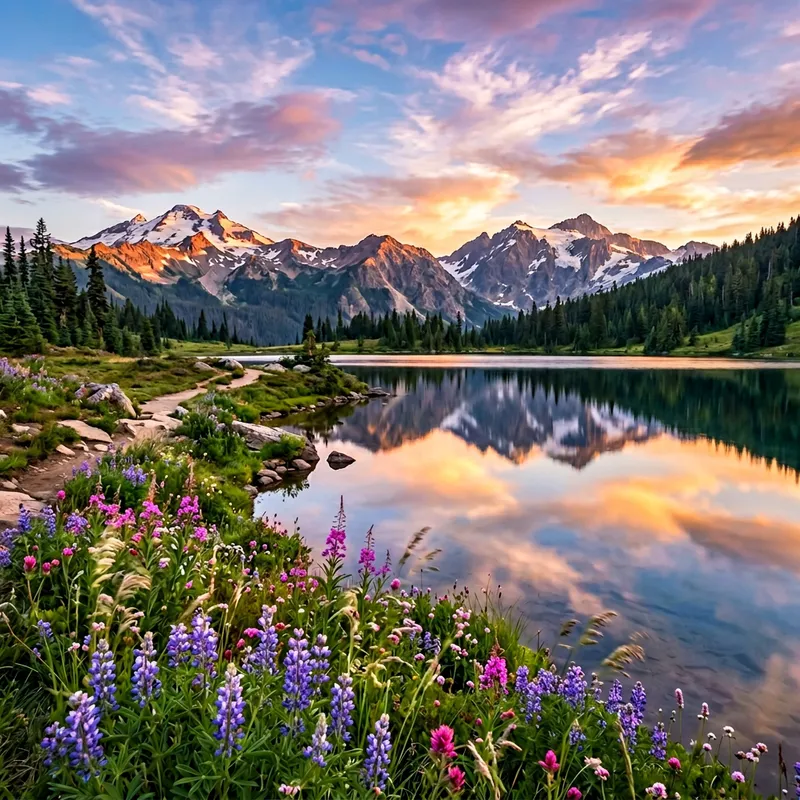 Twilight Serenity: Majestic Lake and Mountains