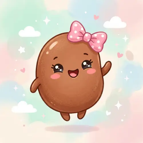 Charming Brown Bean with Pink Bow Illustration