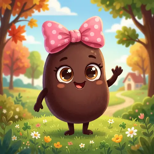 Adorable Dark Brown Bean-Shaped Cartoon Character