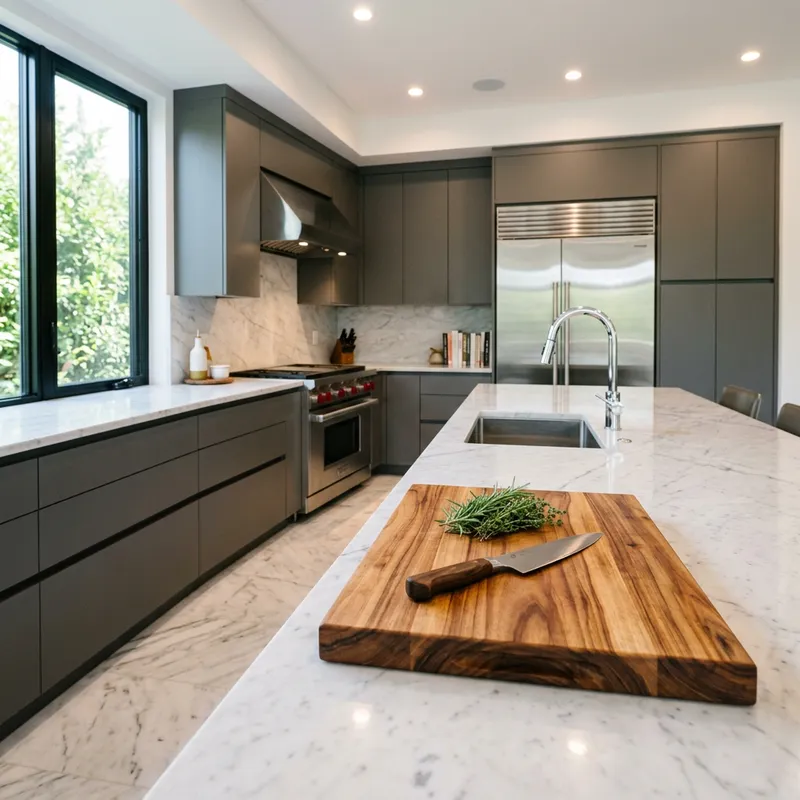 Luxury Modern Kitchen with Acacia Cutting Board | Elegant Design Luxury Modern Kitchen with Acacia Cutting Board | Elegant Design