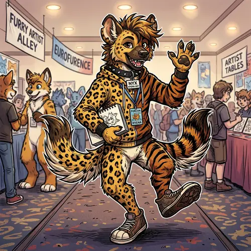 Vibrant Hyena Fursona Lineart Illustration