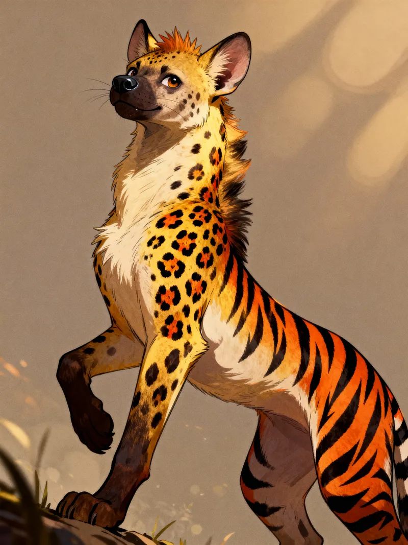 Vibrant Hyena Fursona Lineart Illustration