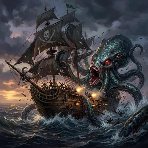Pirate Ship Attacked by Kraken - Epic Sea Battle