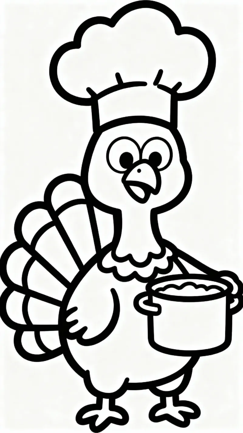 Turkey Chef Hat Coloring Page - Line Art Design