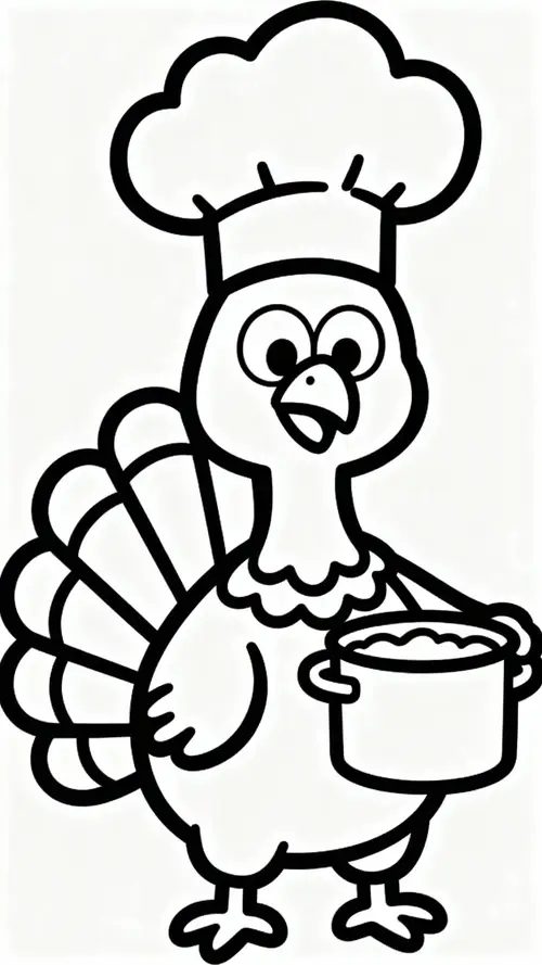 Turkey Chef Hat Coloring Page - Line Art Design