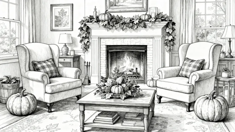 Cozy Thanksgiving Living Room Coloring Page