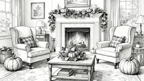 Cozy Thanksgiving Living Room Coloring Page