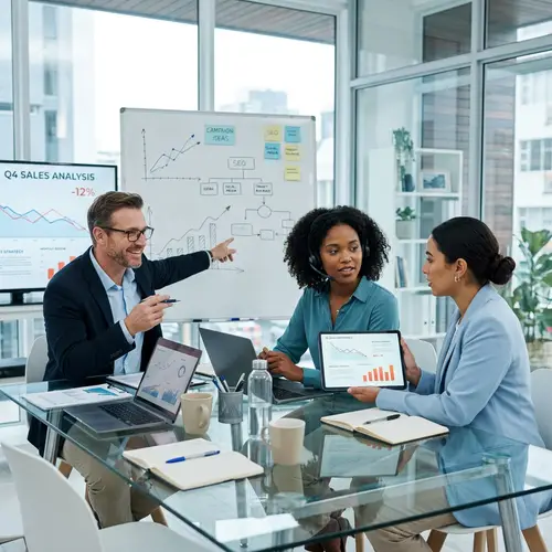 Professional Marketing Image with Graphs and Diverse Team