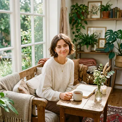 Girl with Brown Hair and Honey-Colored Eyes in Aesthetic Environment