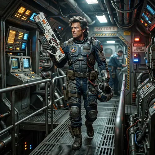 Retro 80s Space Character with White Gun