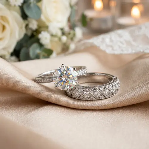 Elegant Bridal Rings with Solitaire Diamond & Intricate Modern Design