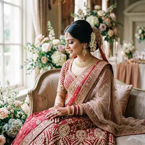 South Asian Bride with Halo Engagement Ring - Ethereal Bridal Beauty