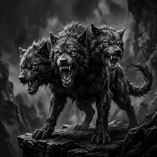 Angry Black and White Cerberus Art