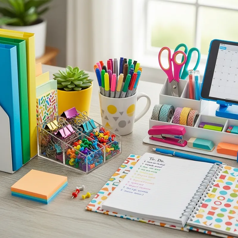 Colorful and Organized Desk Supplies