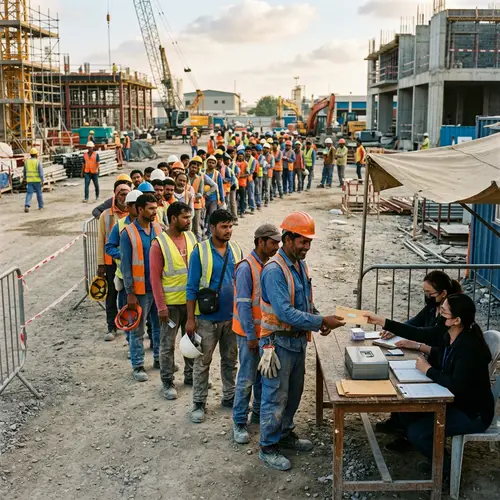 Workers Queueing for Payment: Realistic Scene