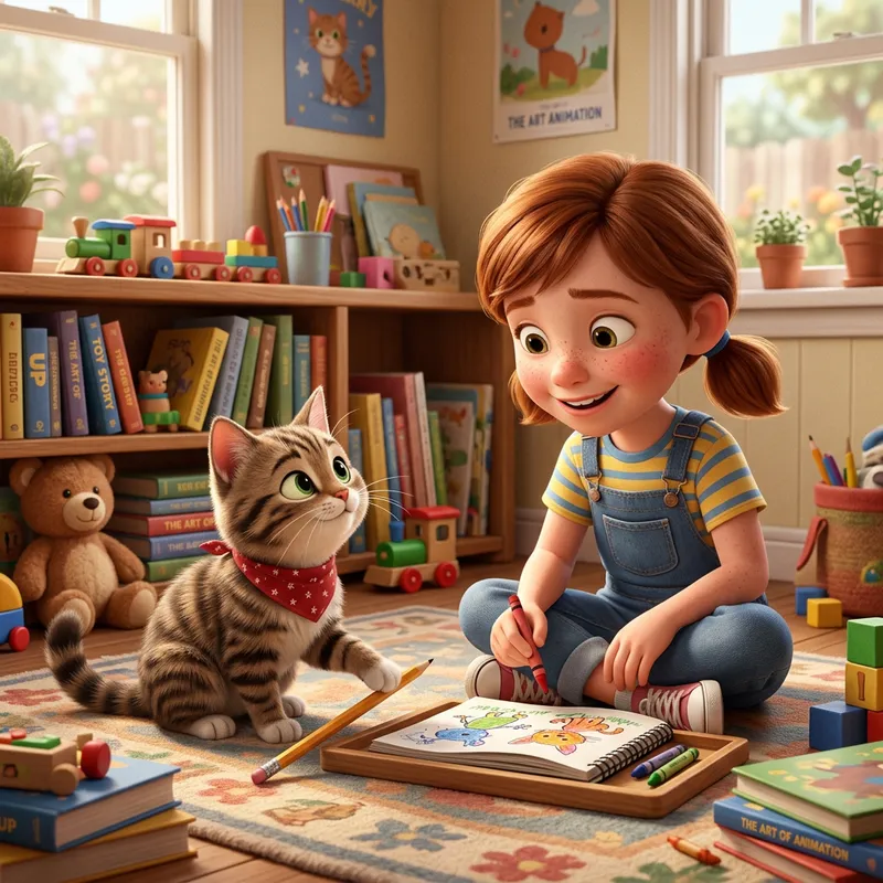 Heartwarming Pixar Cat and Girl Animation