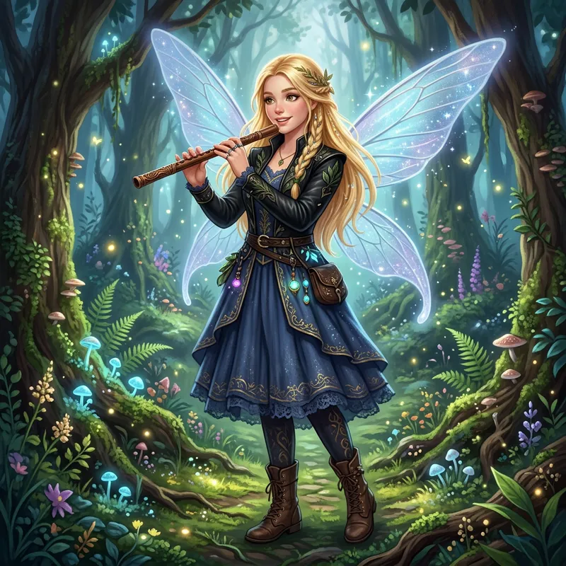 Adorable Ethereal Fairy Bard in Enchanted Forest Art