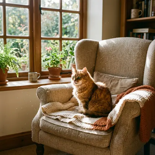 Cozy Housecat Enjoying Sunshine in Large Chair