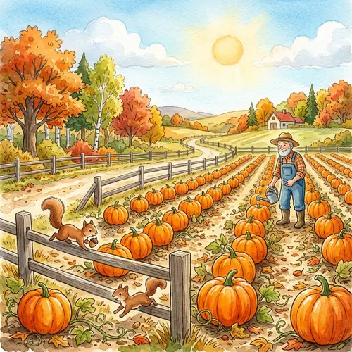 Charming Pumpkin Fields: A Watercolor Tale
