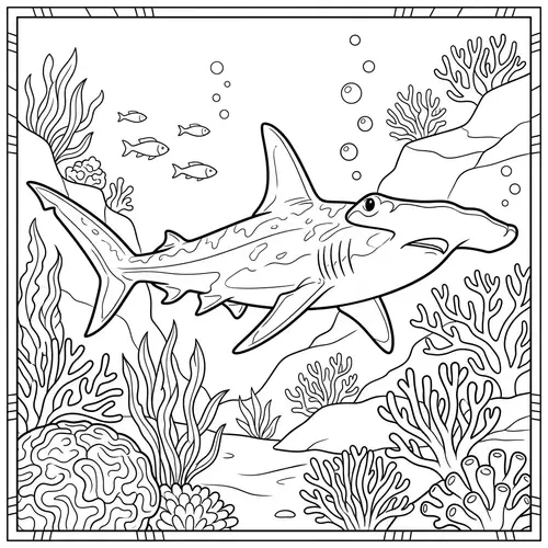 Hammerhead Shark Coloring Page - Black & White