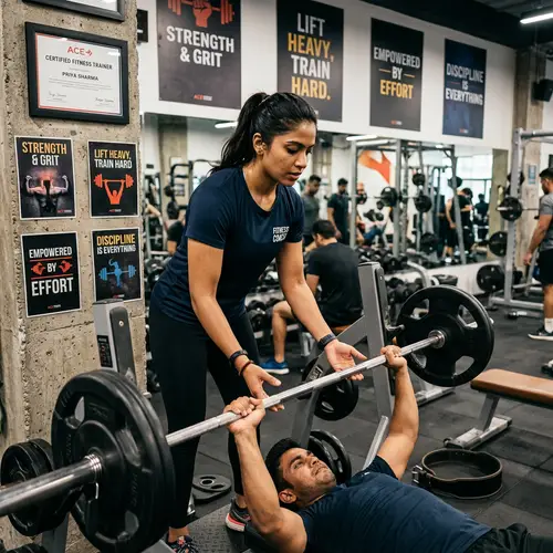 Spotter Woman at Gym: South Asian Fitness Trainer Certification