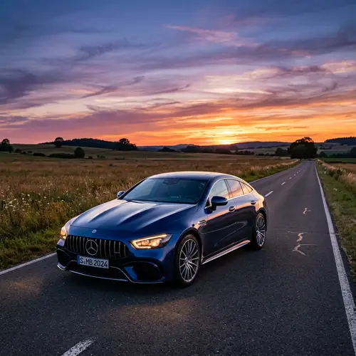 Sleek Mercedes Car on Sunset Road | Tranquil Beauty