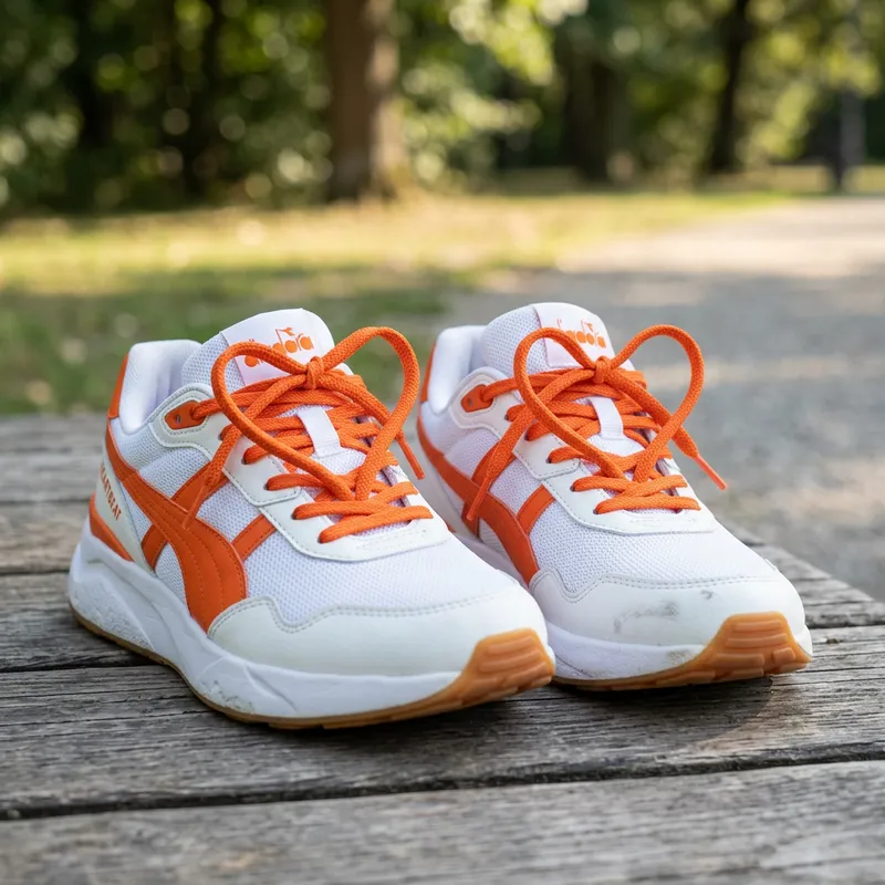 White and Orange Heart Pattern Sneakers - Stylish Footwear Design