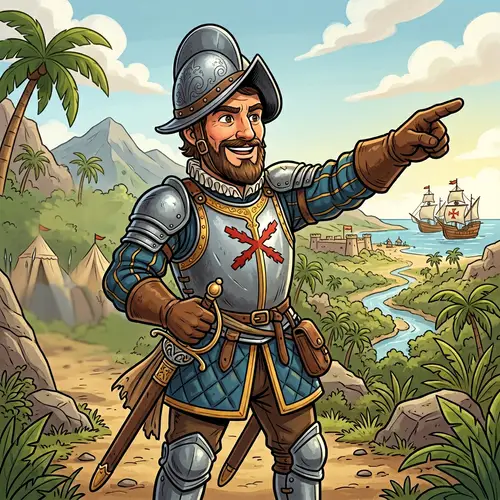 15th Century Spanish Conquistador Cartoon: Serious Yet Smiling