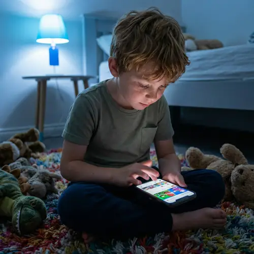 Young Boy Engrossed in Social Media on Smartphone